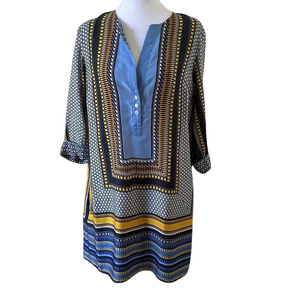 Chelsea & Theodore Multicolor V-neck 3/4” Sleeves Dress With Side Pockets Size M